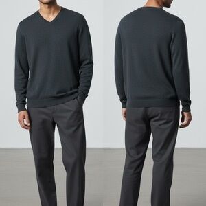 Men's Cashmere V-Neck Sweater - charcoal
